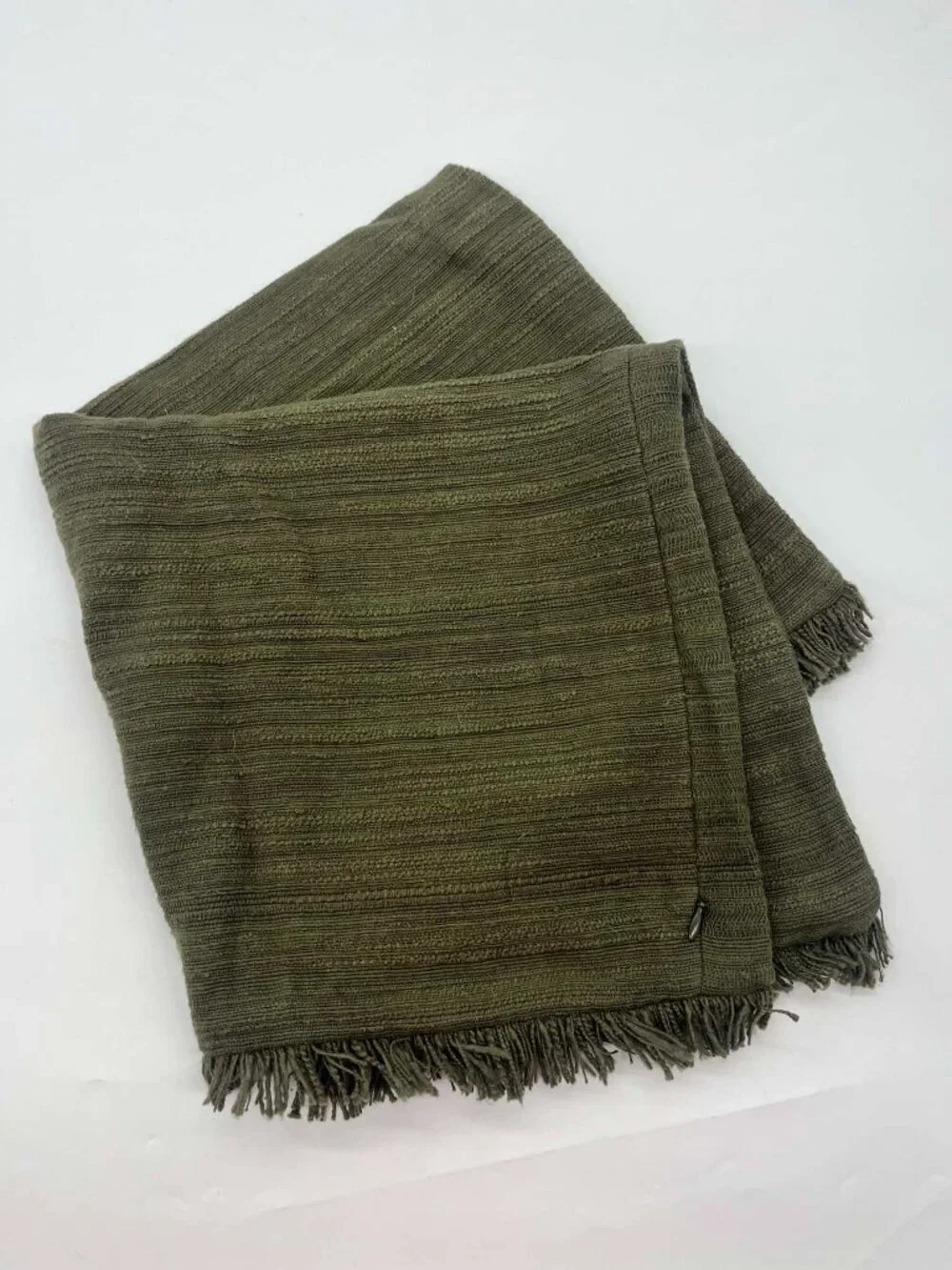 West Elm Textured Fringe Pillow Cover, 24x24, Dark Olive VGUC Reverseable